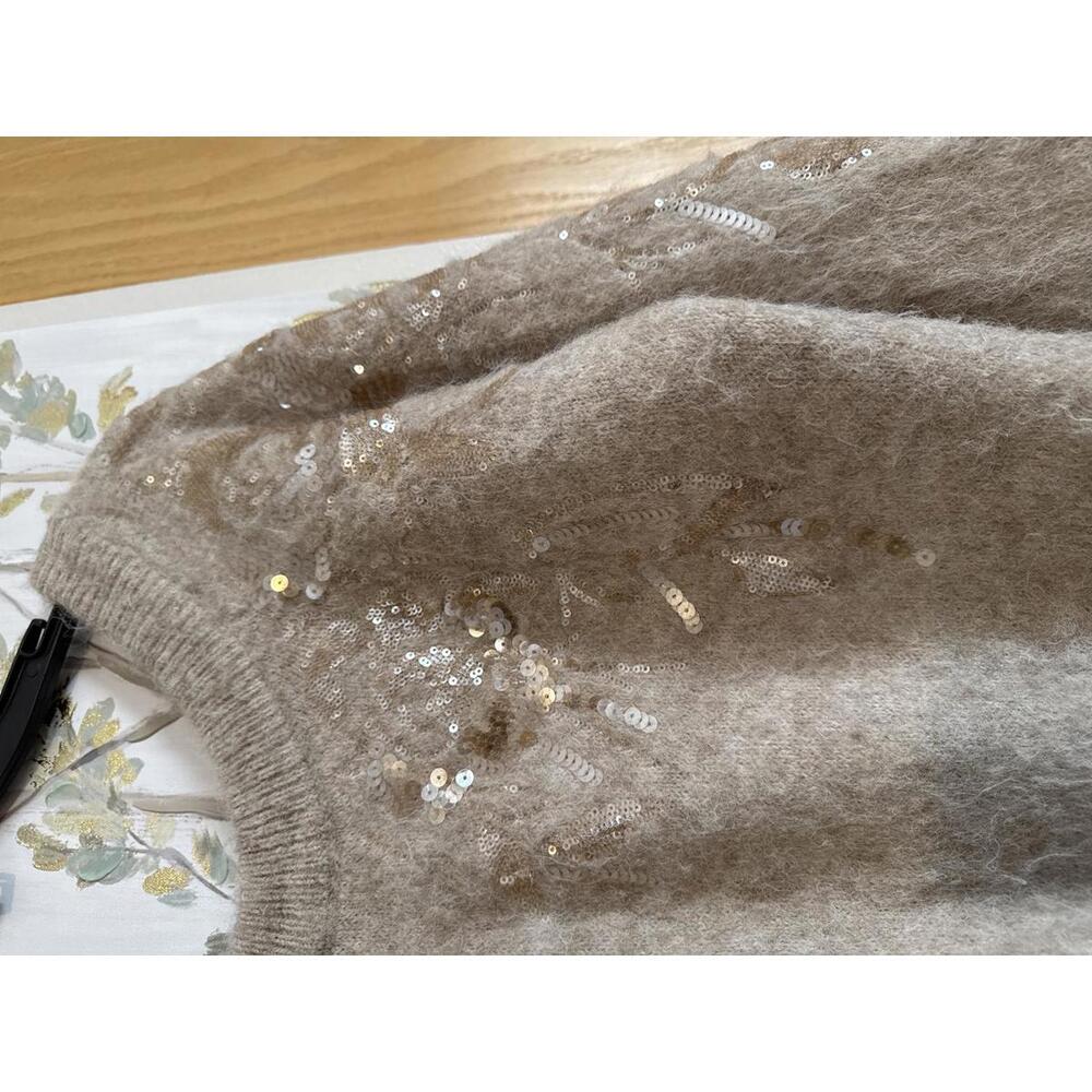 White House Black Market Beige Sweater with Sequin Detail, Size M - Picture 3 of 8